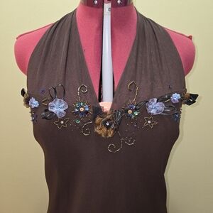 Elegant Brown Halter Dress